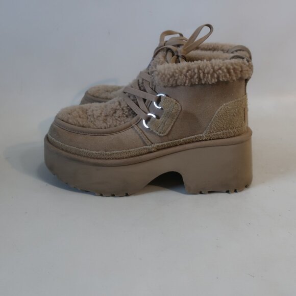 Womens Ugg Classic New Height Sand Suede Shearling Platform Lace-Up Bootie 9 - Picture 5 of 13